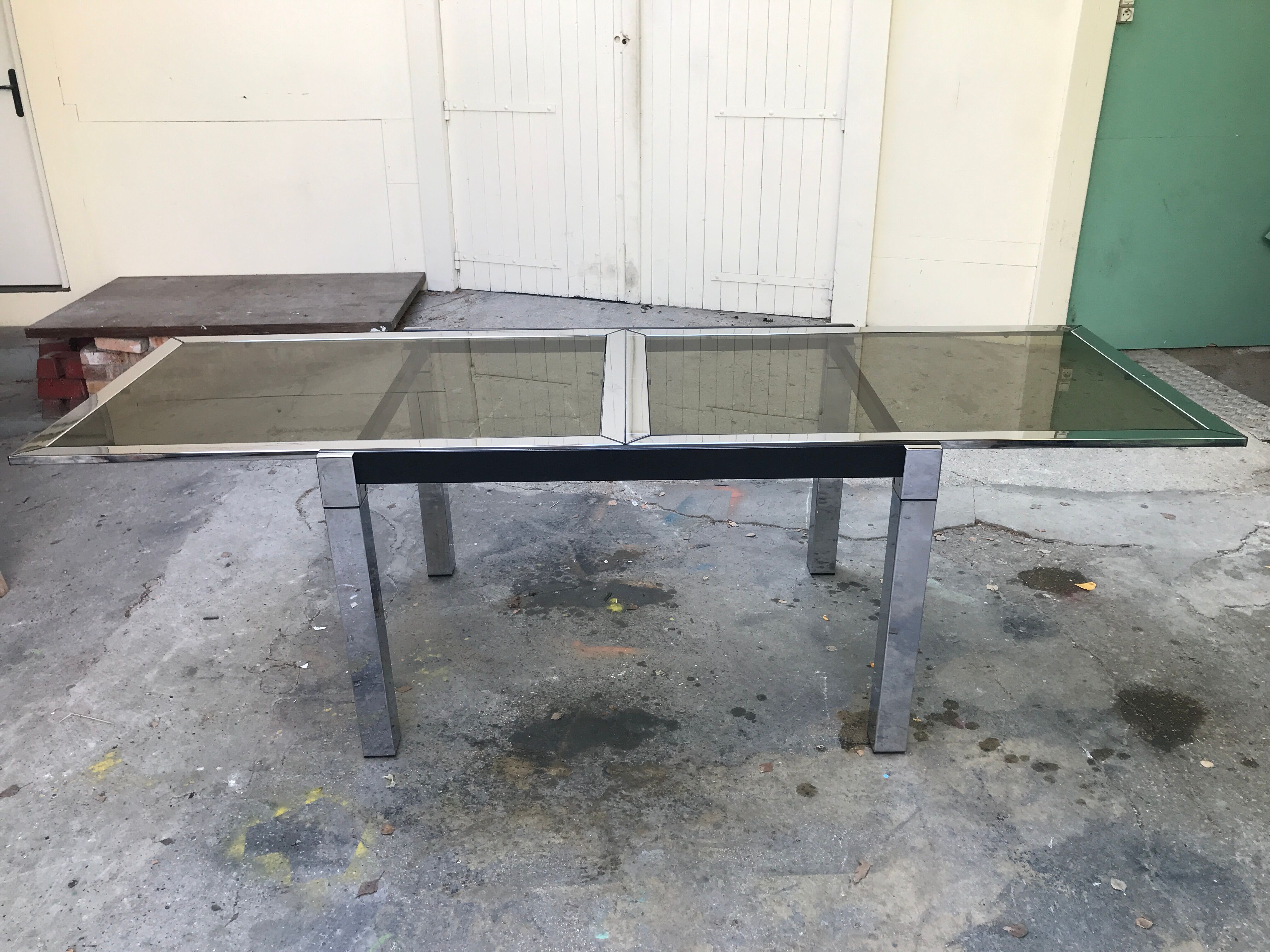 Chrome dining table and glass system