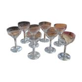 8 vintage stemmed glasses, French glassware, 1950s.