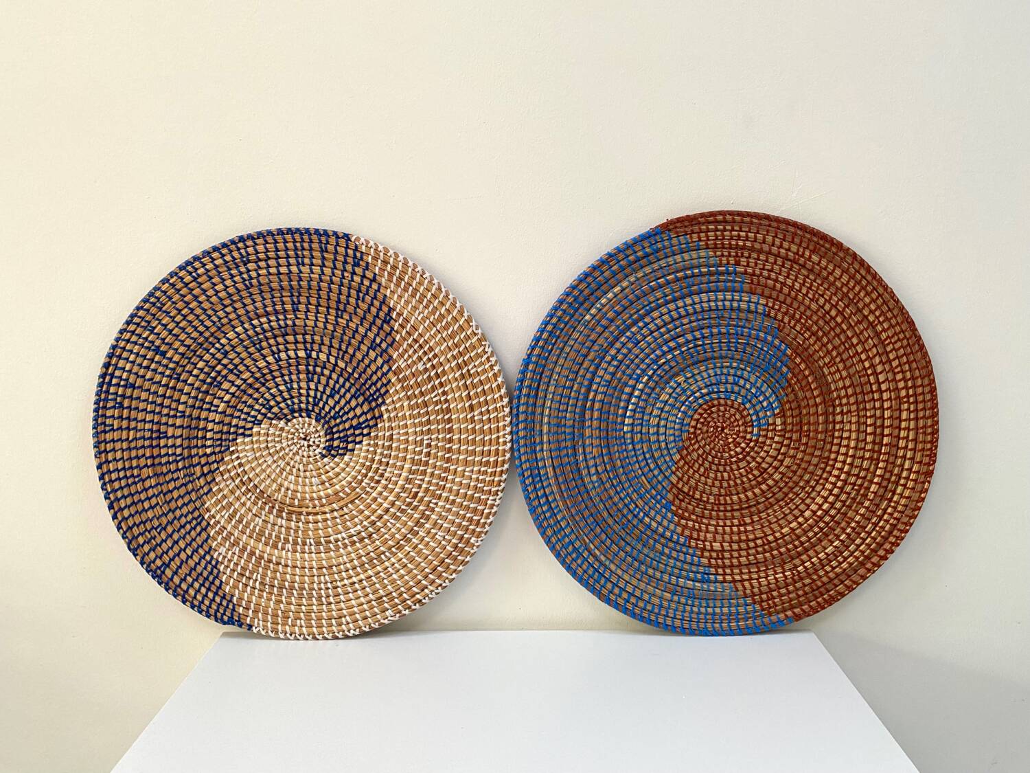 Duo of rattan trays for wall decoration