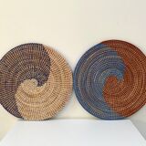 Duo of rattan trays for wall decoration
