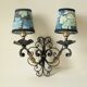 Antique black and gold metal wall lamp - 18th century style foliage lampshade