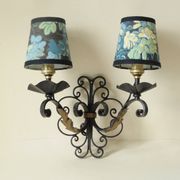 Antique black and gold metal wall lamp - 18th century style foliage lampshade