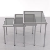 Nesting tables chrome frame smoked glass 1970s