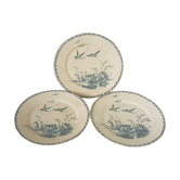 3 assiettes plates en faïence de Badonviller modèle Nénuphar, terre de fer