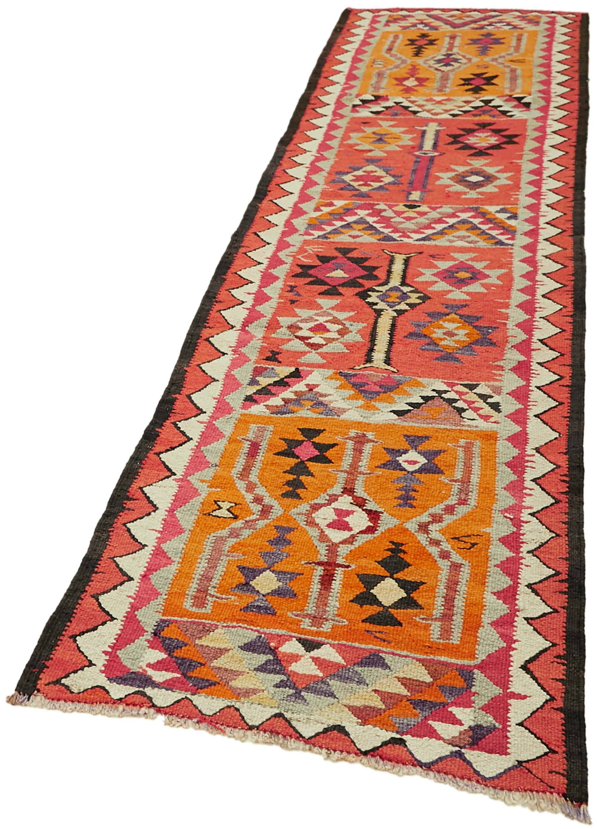 Turkish Handwoven Vintage Herki Kilim 93 cm x 340 cm