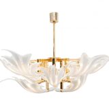 Lustre à feuilles en laiton & verre de Murano 1970s