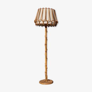 Lampe en osier et bambou années 60