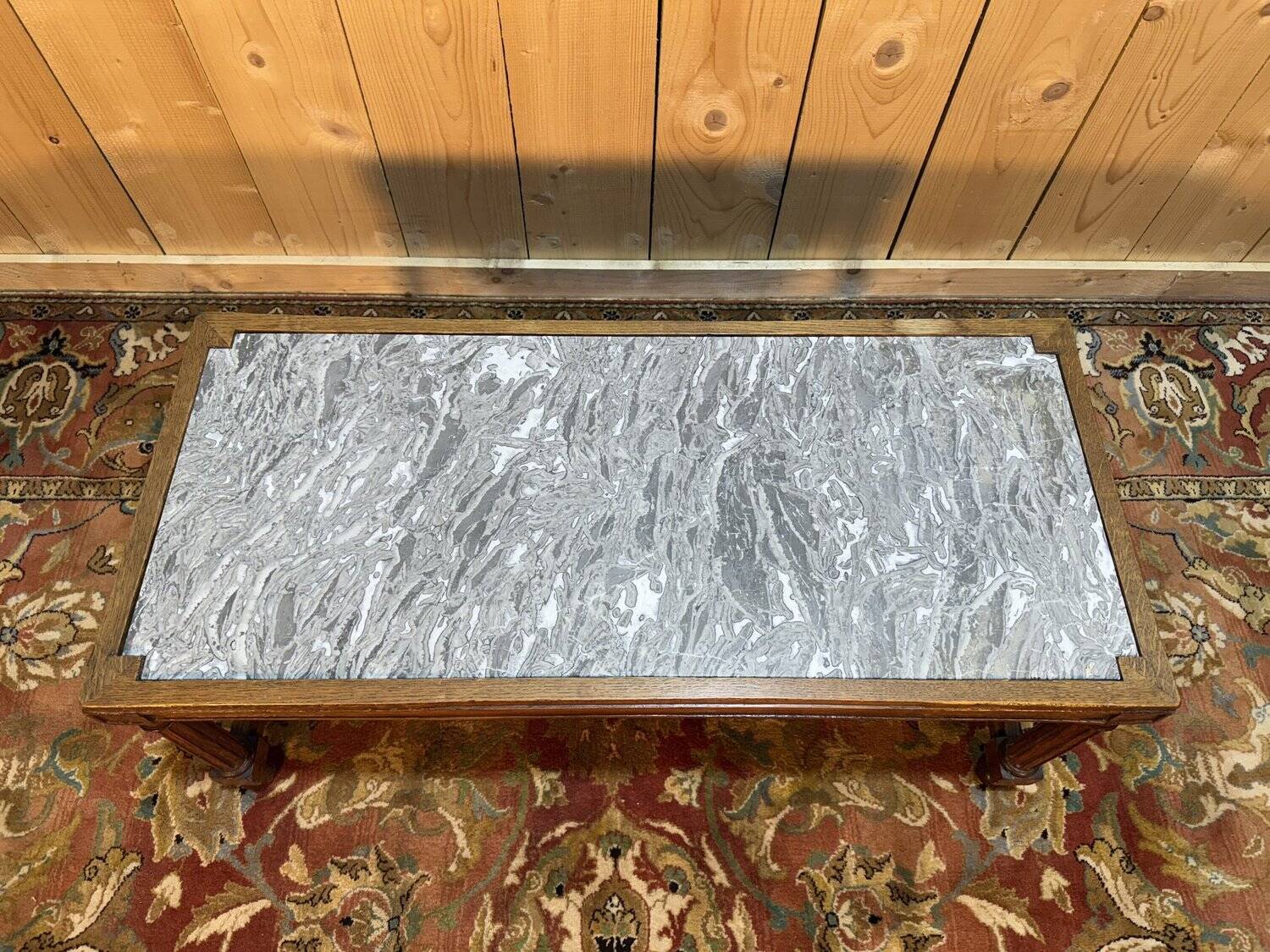 Louis XIII style solid oak coffee table with cross-shaped legs