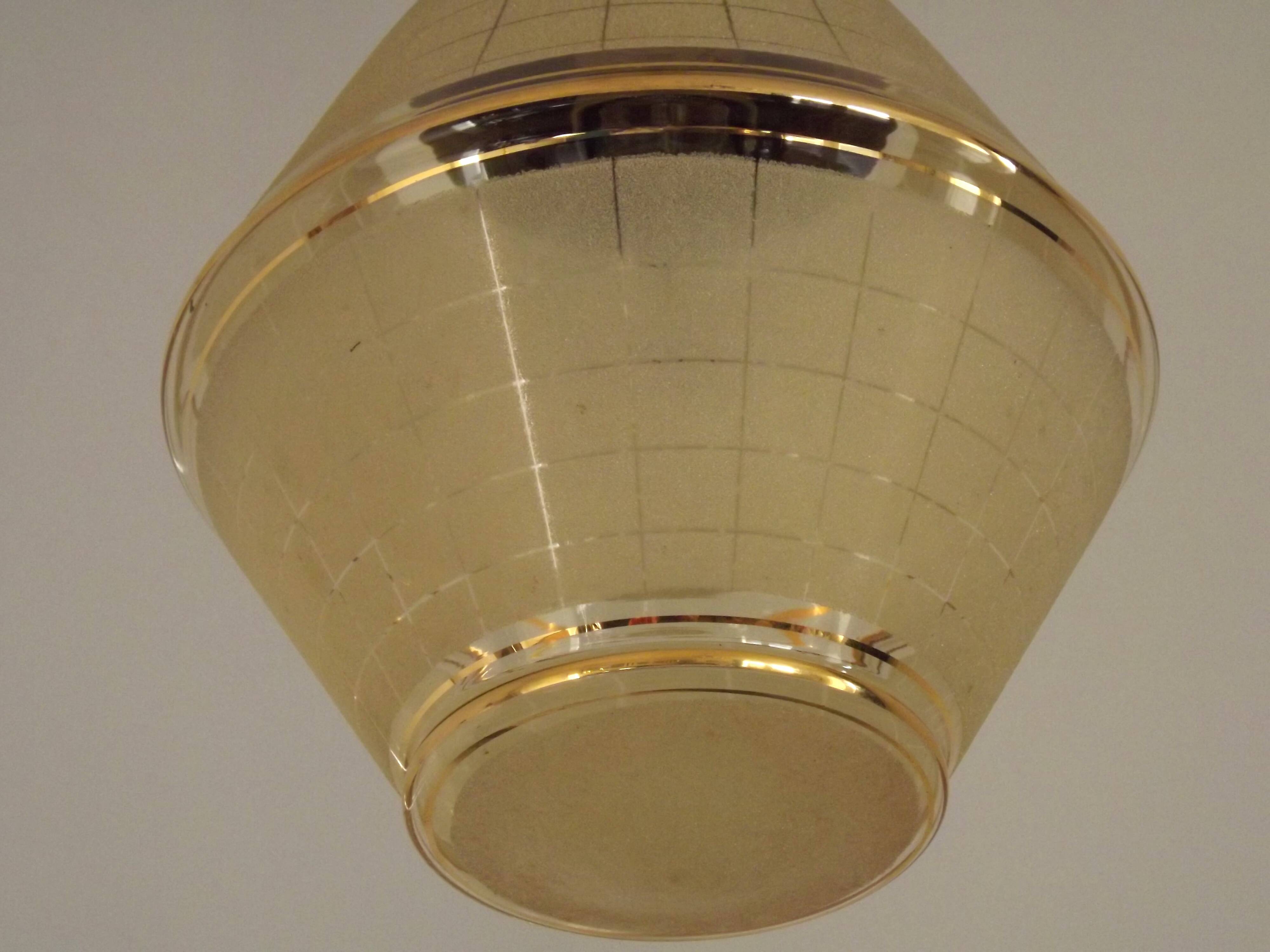Art Deco ceiling light in yellow and gold glass and brass, France