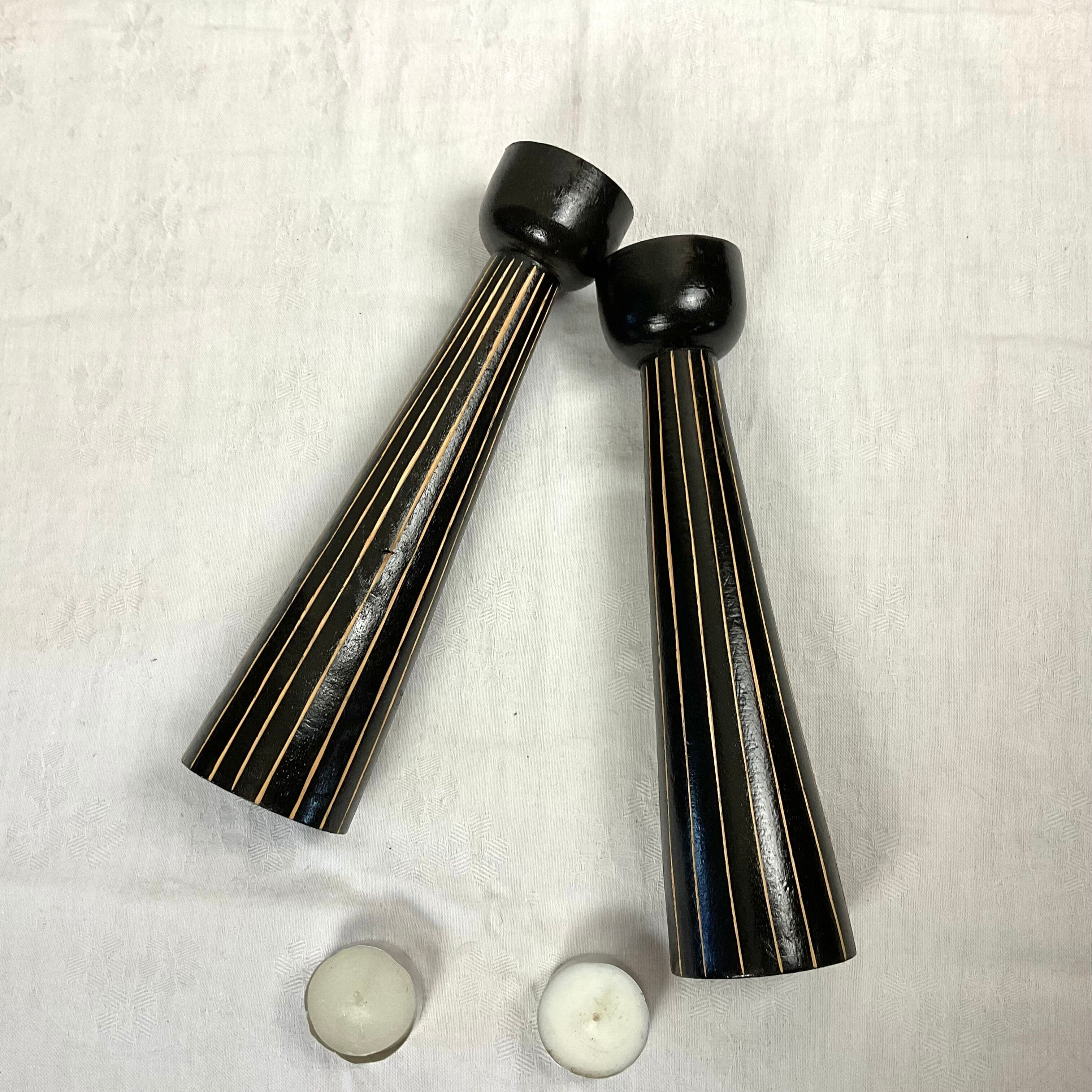 Pair of wooden candle holders