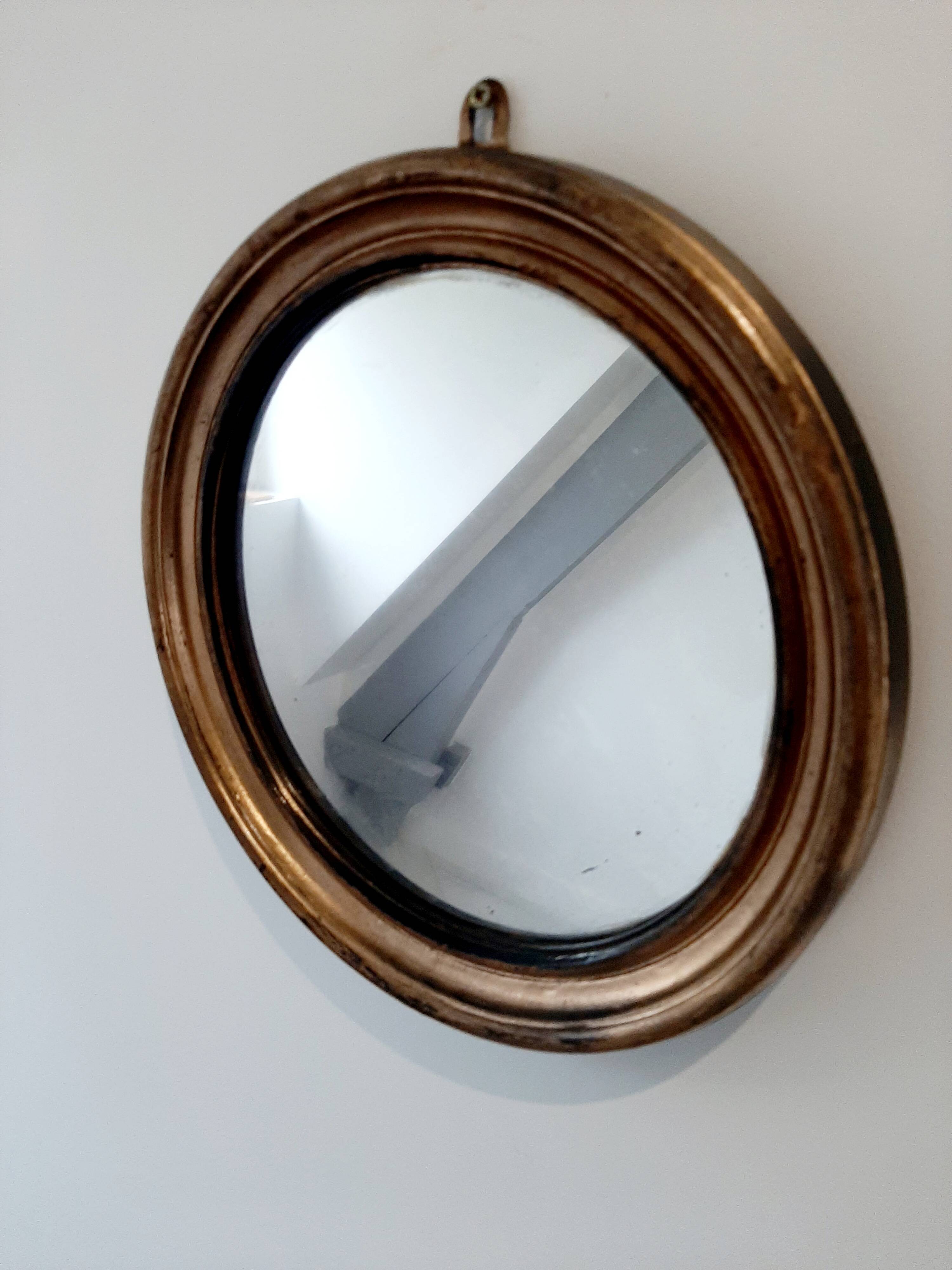 Old wooden round mirror - 28cm