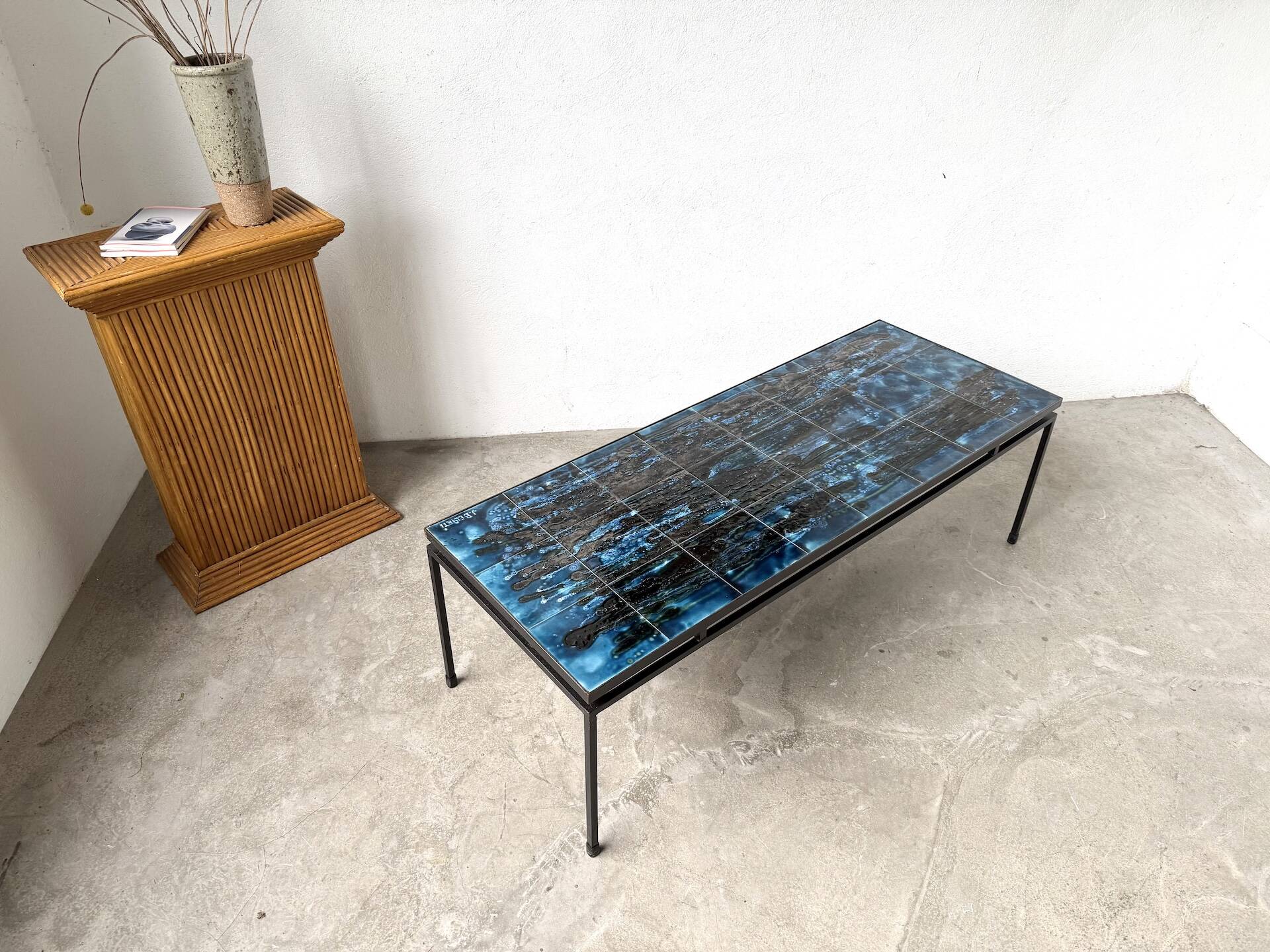 Metal and ceramic coffee table by J. Belarti, circa 1970