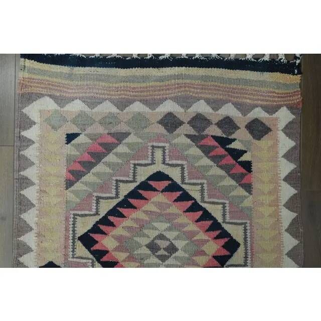 1970s Vintage Turkish Oushak Handmade Wool Cotton Purple Runner Rug 100x326