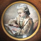 Miniature oil on ivory: Young reader