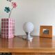 Small vintage table lamp in aluminum and white opaline glass globe LAMP-7362