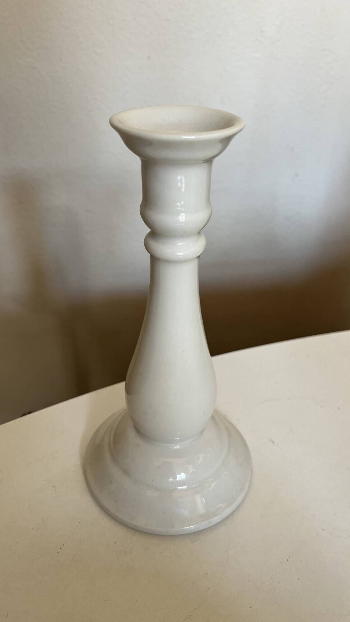 Neoclassical baluster candlestick in white porcelain 1960