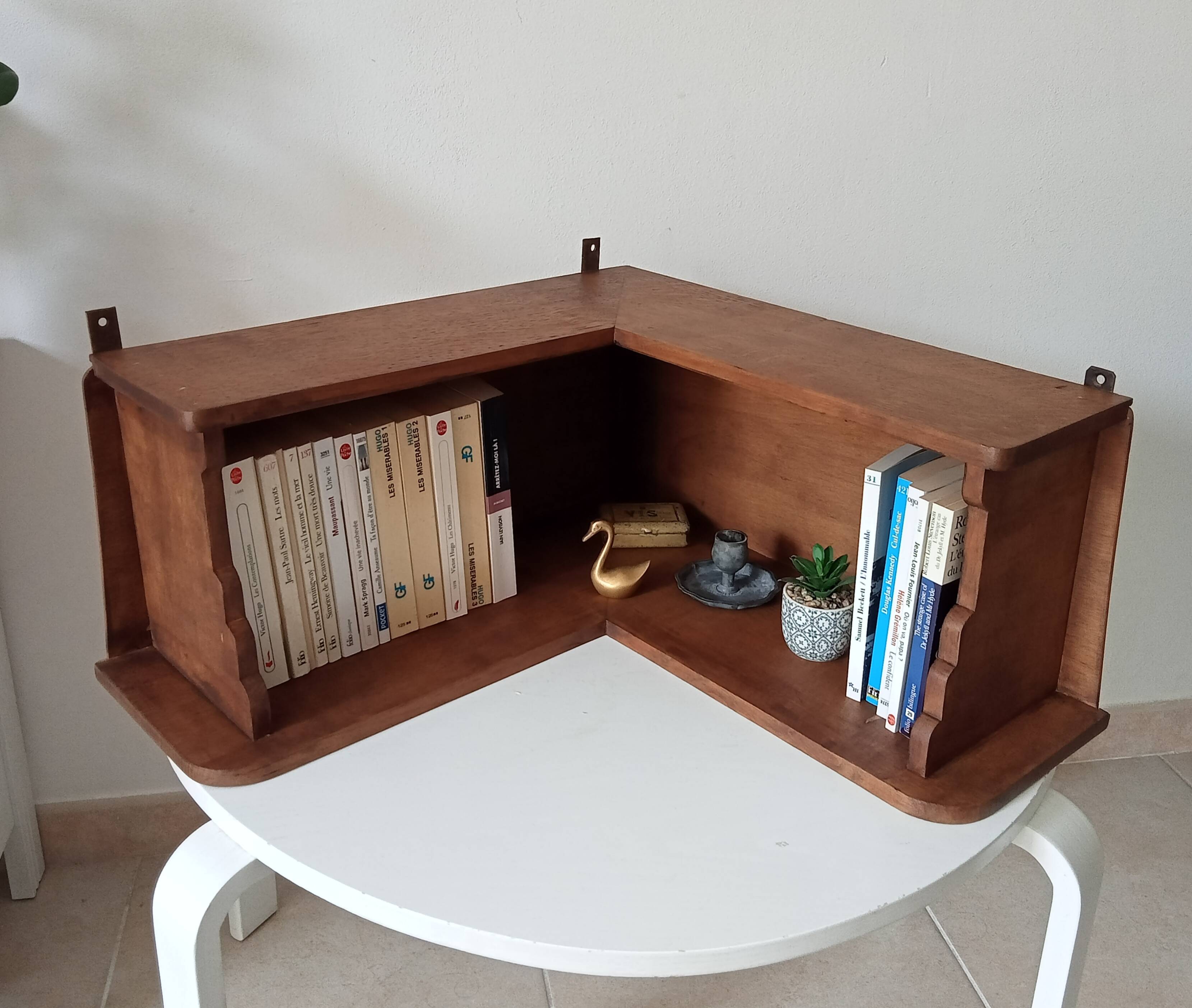 Vintage oak corner wall shelf