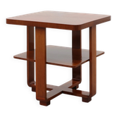 Art Deco Walnut Veneer Side Table with Shelf, Belgium, 1920s