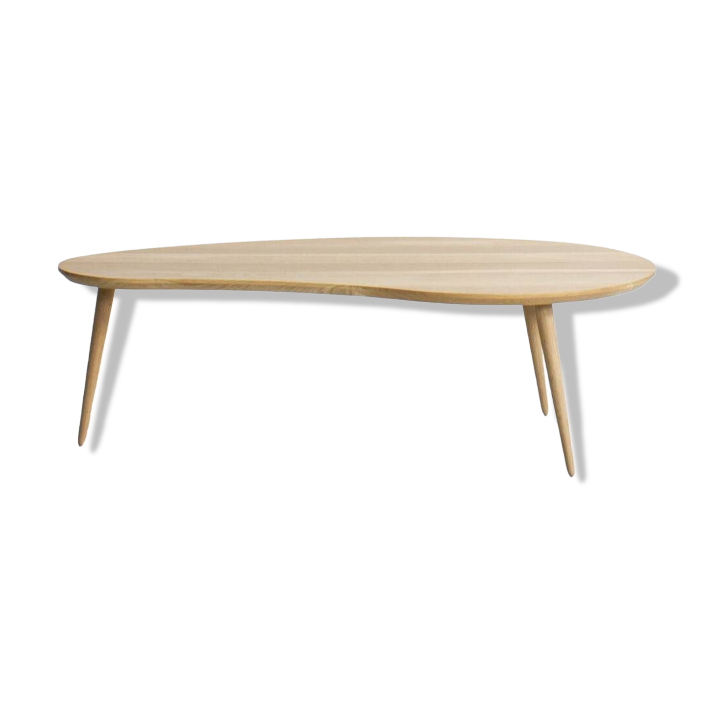 Bean-shaped coffee table in solid local oak (140x90cm)