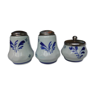 Ensemble salière, poivre et moutardier porcelaine Hollandaise de Delfts