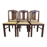Set of 6 Art Deco chairs in oak and cane - caned