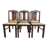 Suite de 6 chaises époque Art Déco en chêne et cannage - cannées