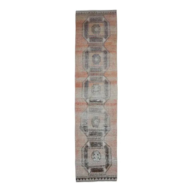 Vintage Orange Natural Turkish Hand-Knotted Runner 80x329