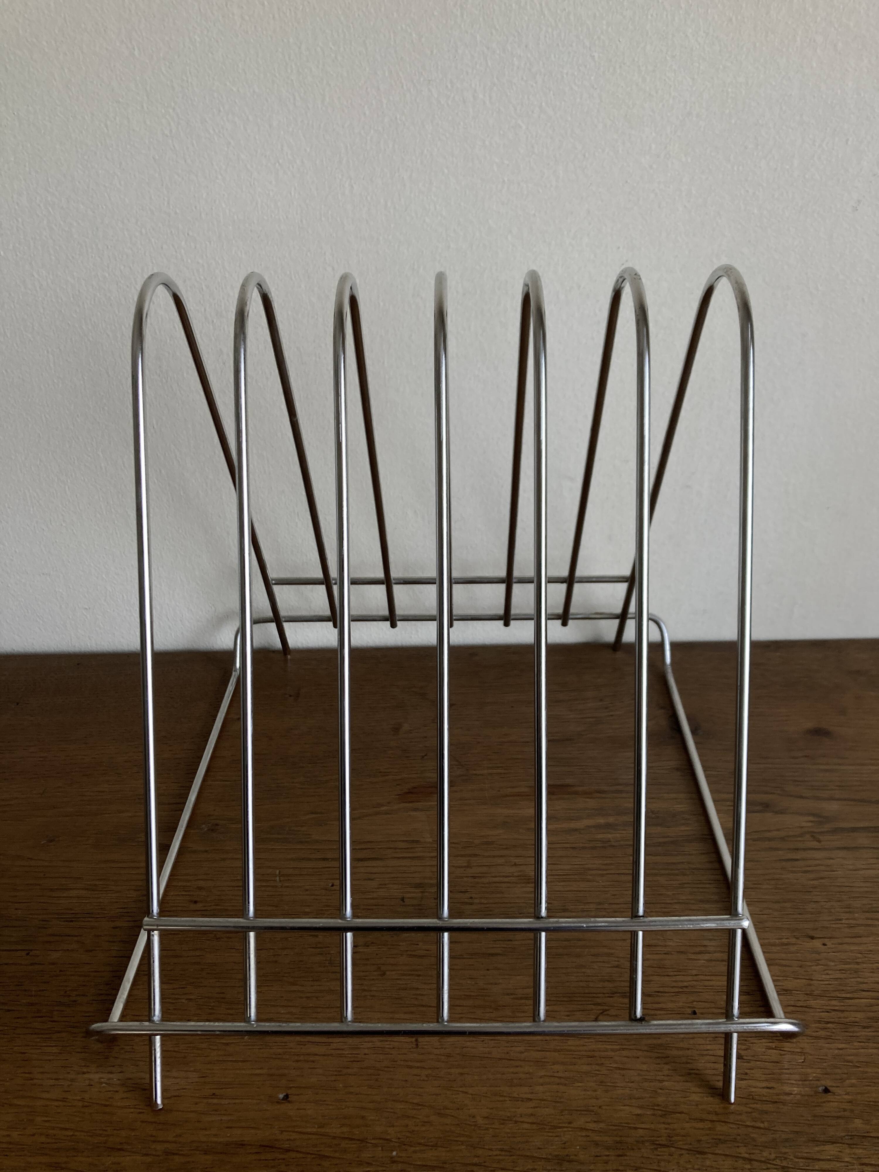 Chrome space age record magazine rack, 1970s