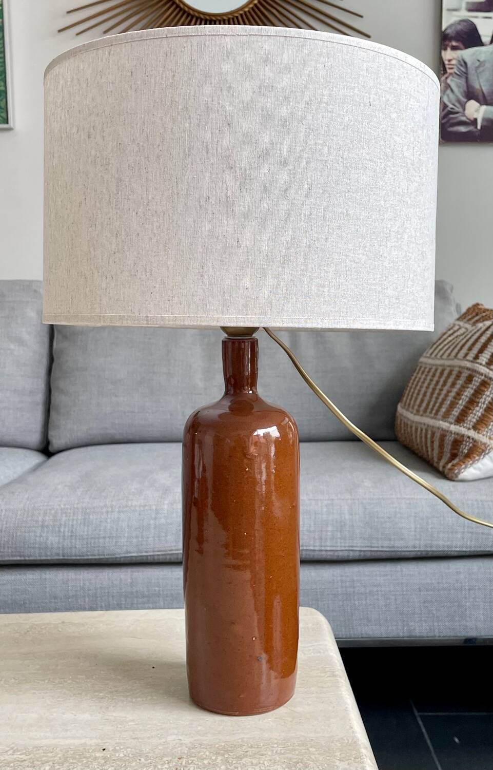 Lampe bouteille grès vintage
