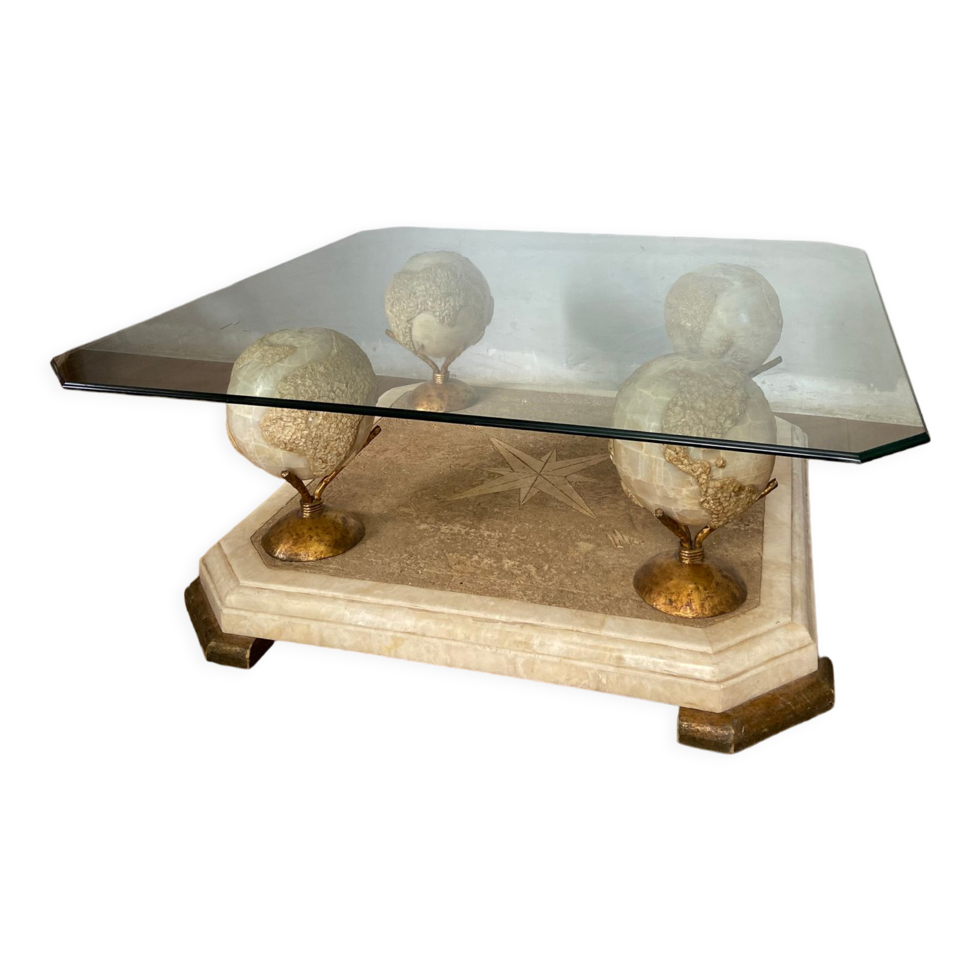 Design coffee table 70-80s in glass and alabaster