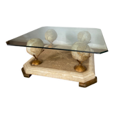 Table basse design années 70-80 en verre et albâtre
