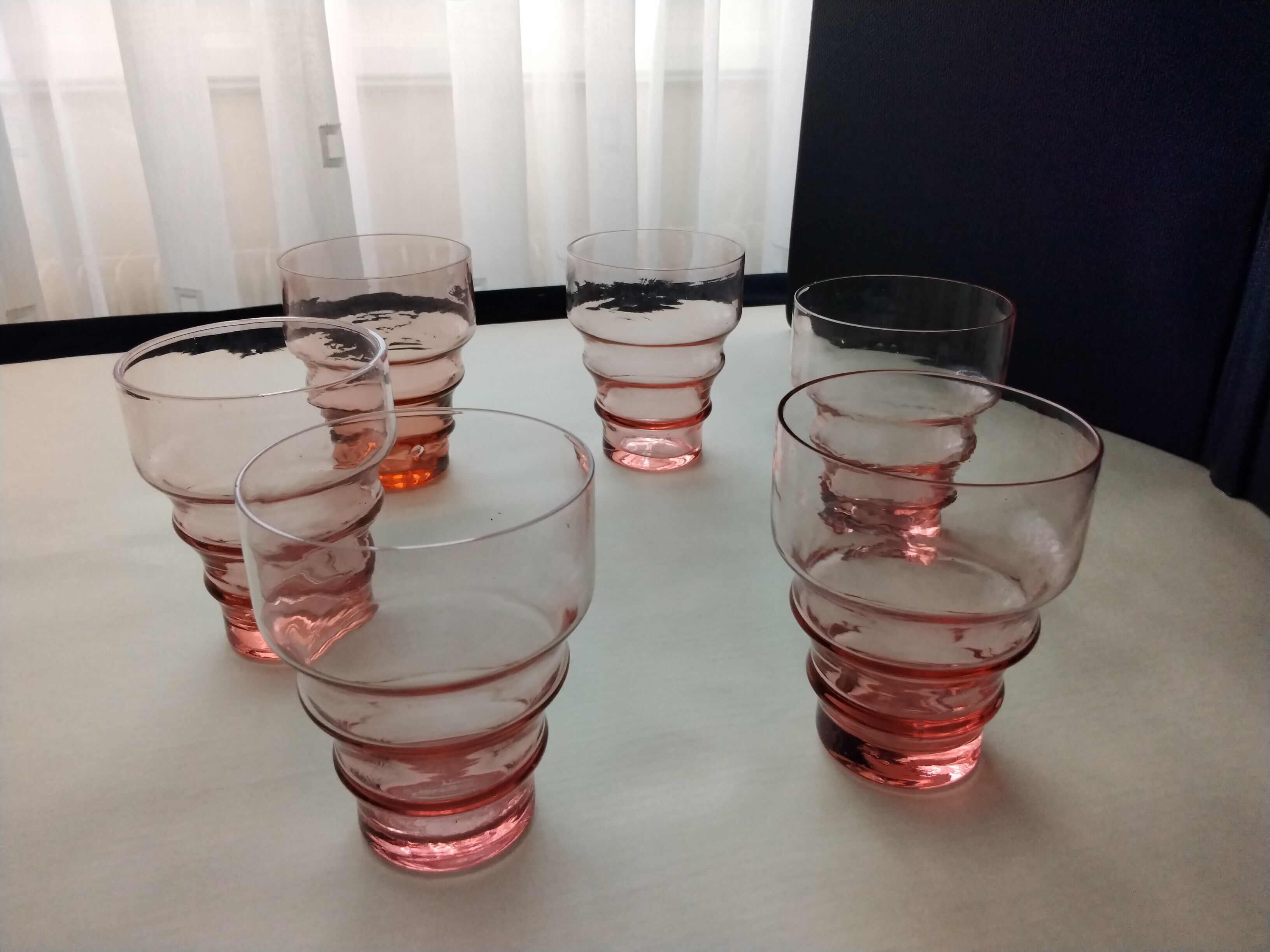6 Rosé glass table glasses 30s-40s