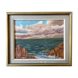 Tableau peinture ancienne paysage marin XXe Marine