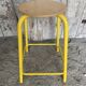 Vintage Industrial Stool Yellow Metal Tube + Wooden Seat