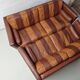 Vintage striped brown orange leather sofa (210 cm x 88 cm)