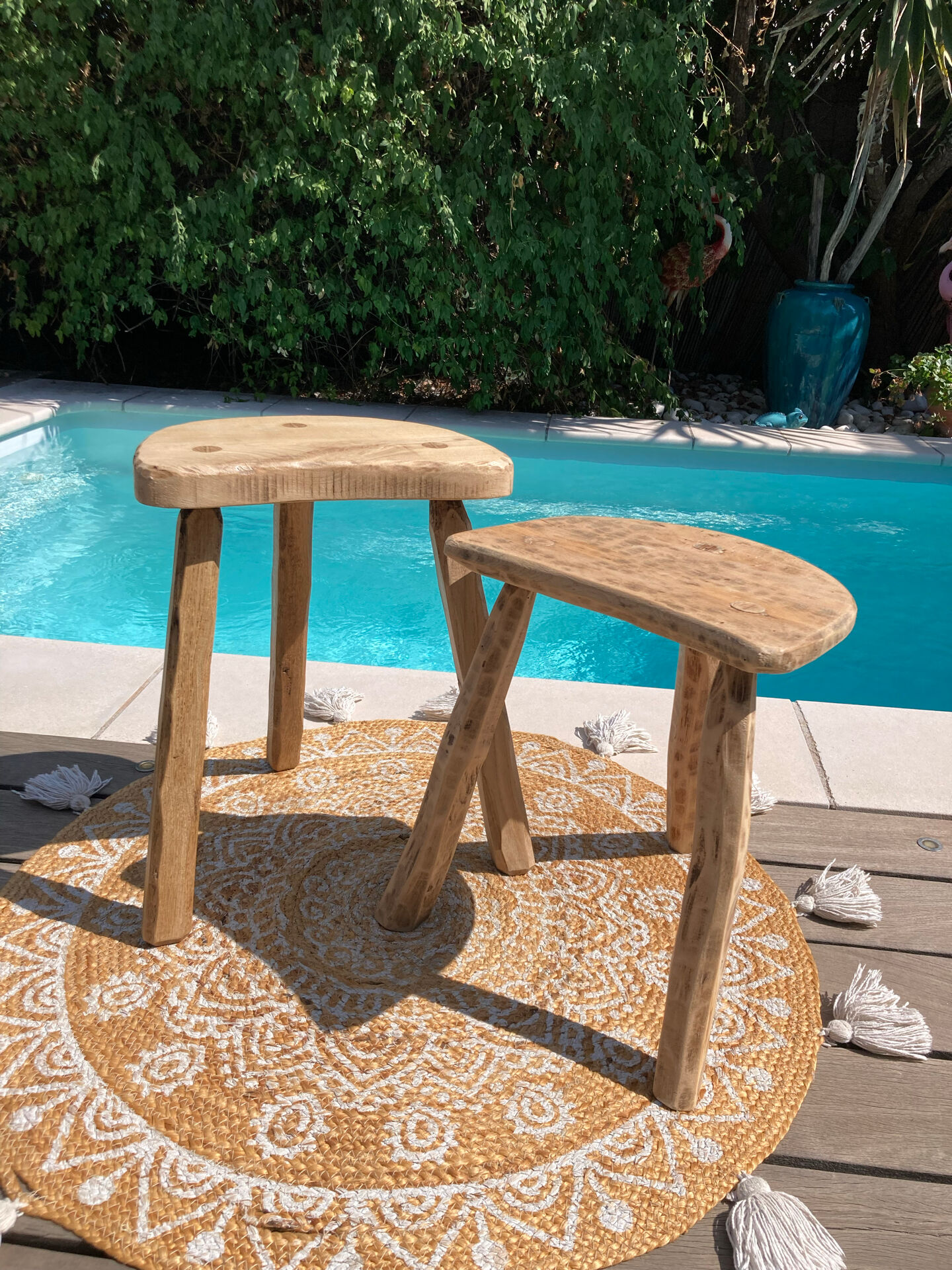 Set of 2 stools brutalist tripod oak/beech