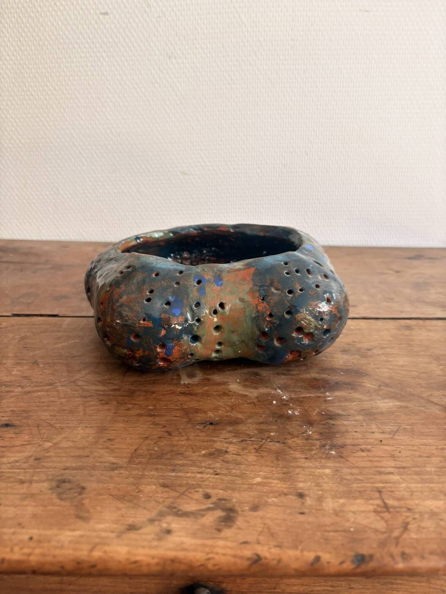 Pot photophore cut glazed ceramic large fire artisan pottery