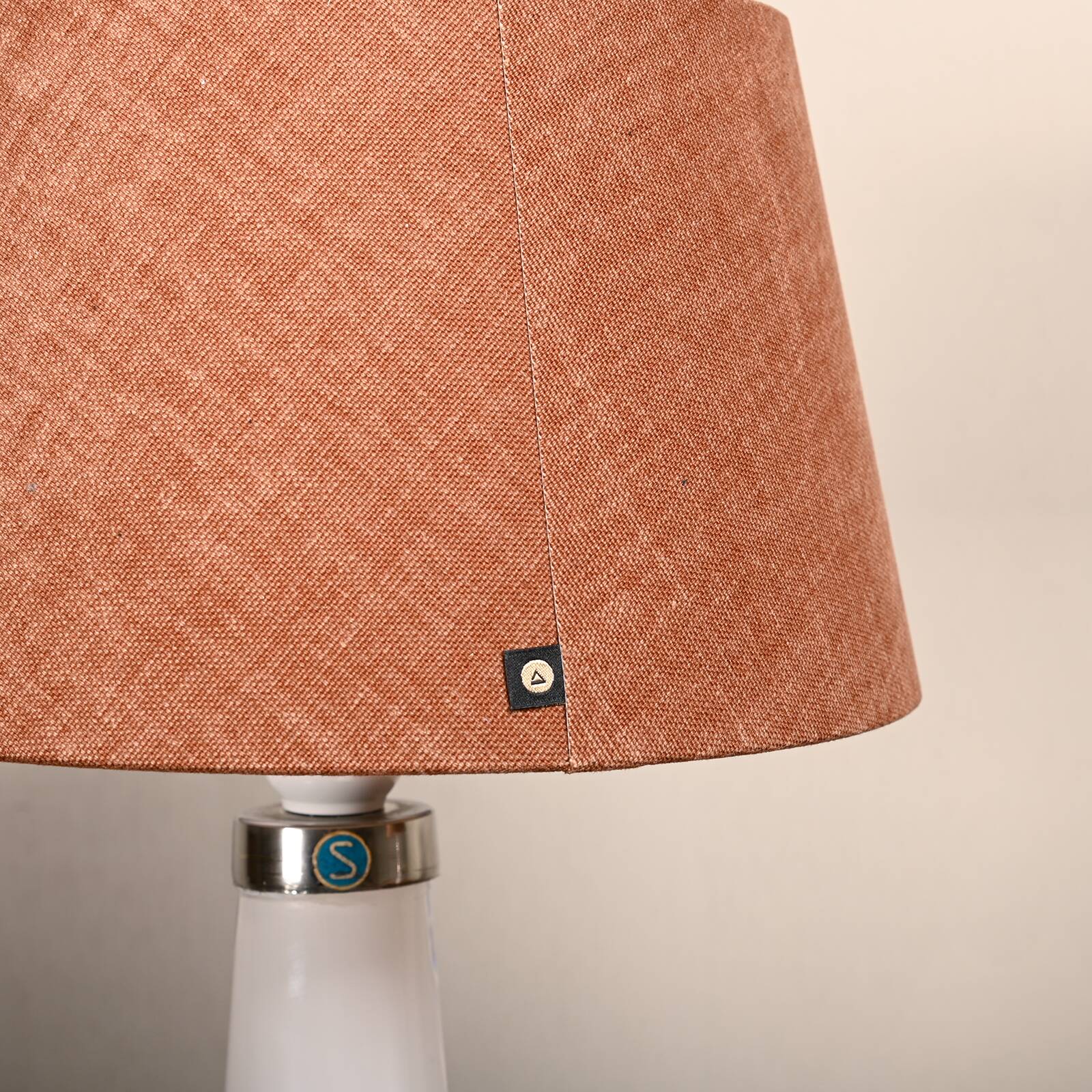 Carl Fagerlund white glass table lamps and dark ochre shades for Orrefors Sweden