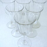 Suite of six standing glasses in colorless crystal with port, sherry or commandaria