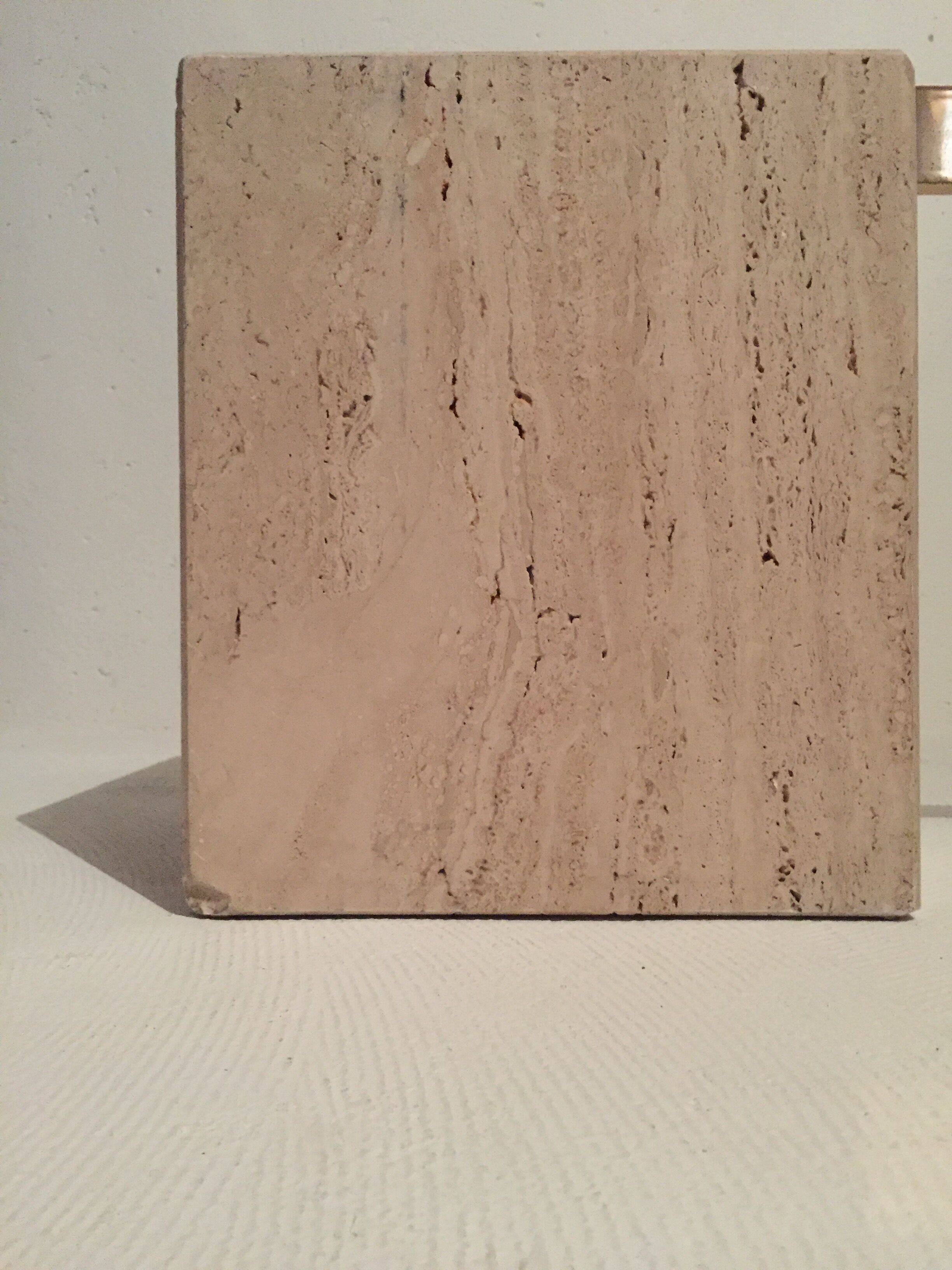 Artedi Italy coffee table in travertine, brass and glass 1970s