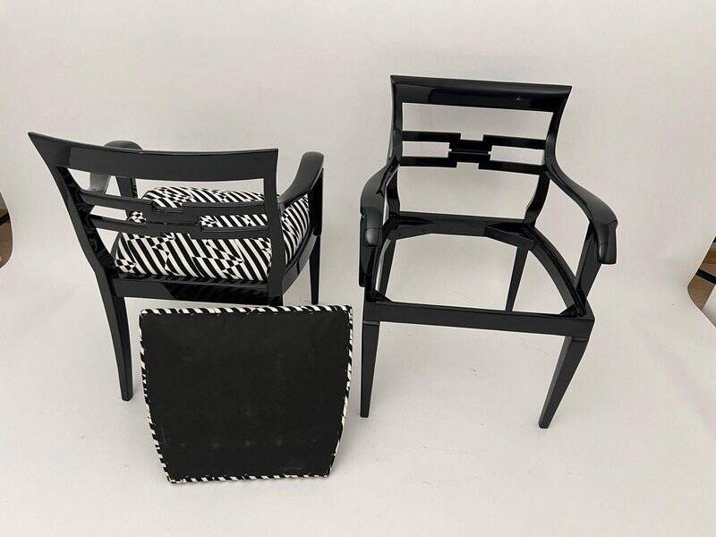 Art Deco Armchairs in Black Lacquer and Black-Creme Fabric, 1925