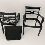 Art Deco Armchairs in Black Lacquer and Black-Creme Fabric, 1925