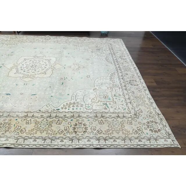 1970s Vintage Persian Handmade Wool Cotton Beige Area Rug 304x405