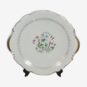 Digoin Sarreguemines "Spring" pie dish with antique gold handles