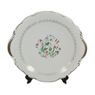 Digoin Sarreguemines "Spring" pie dish with antique gold handles