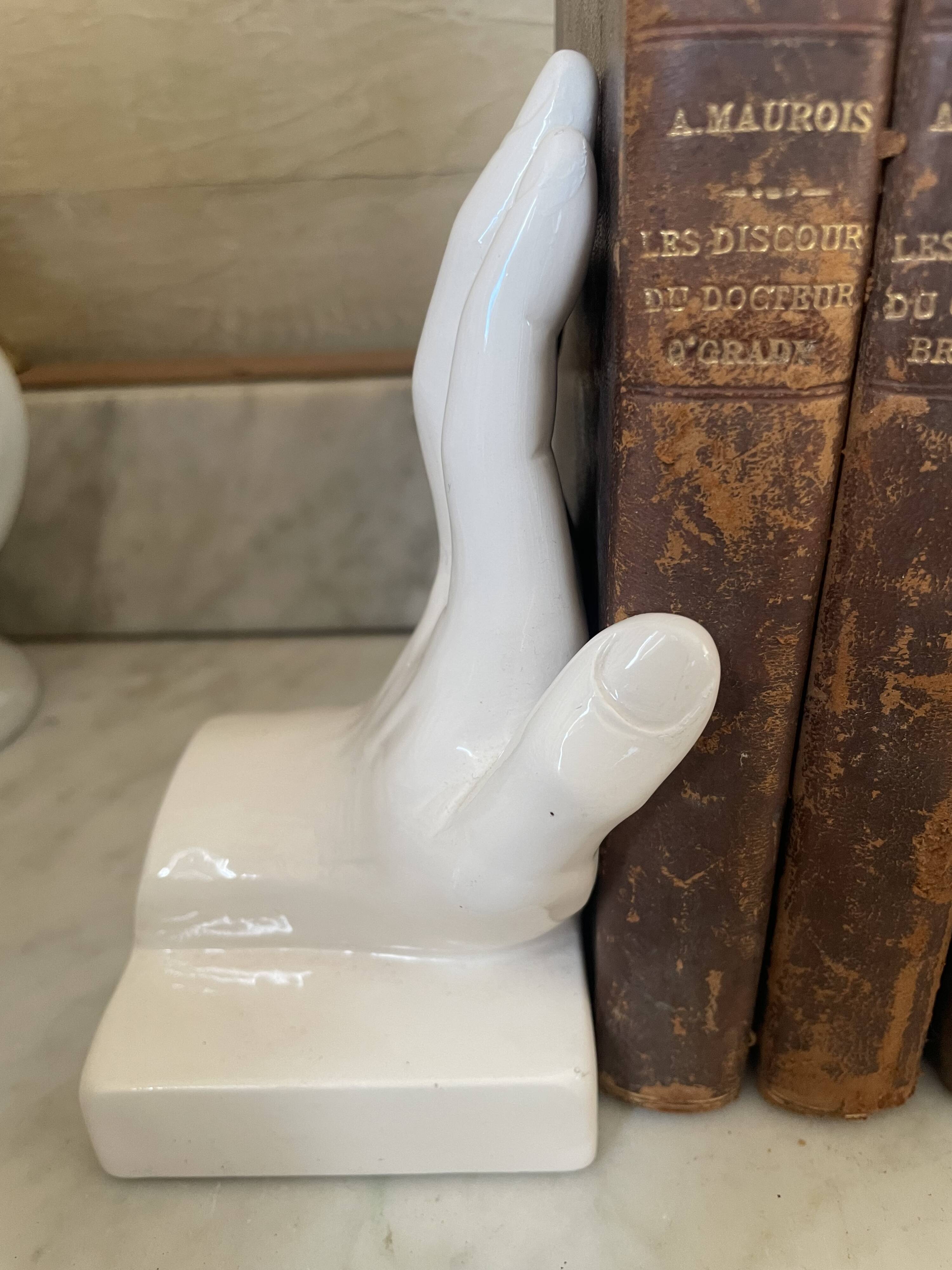 VAGA International ceramic bookends, hand-shaped, 1980s.