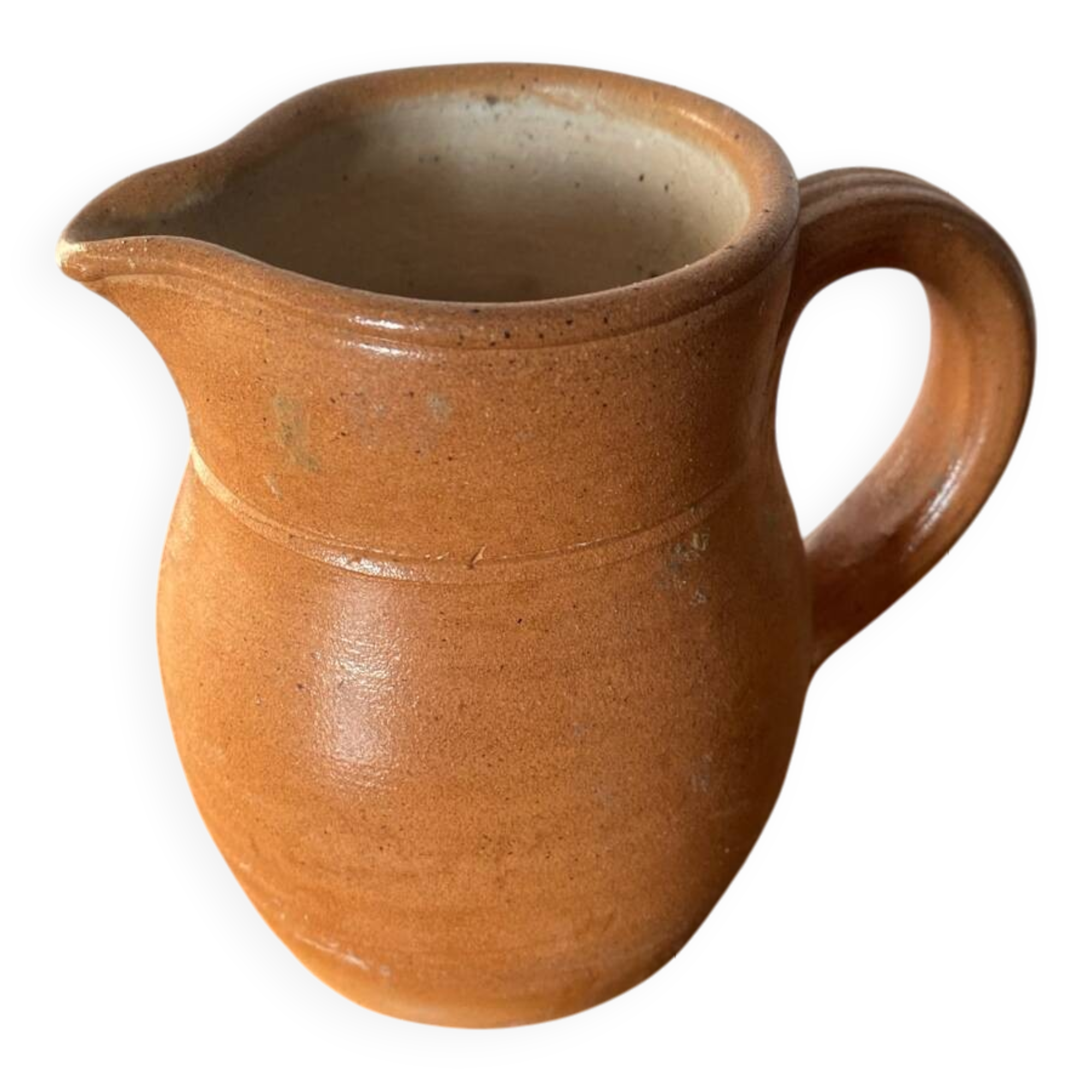 Antique pitcher la poterie des mottes stoneware brown beige vintage kitchen