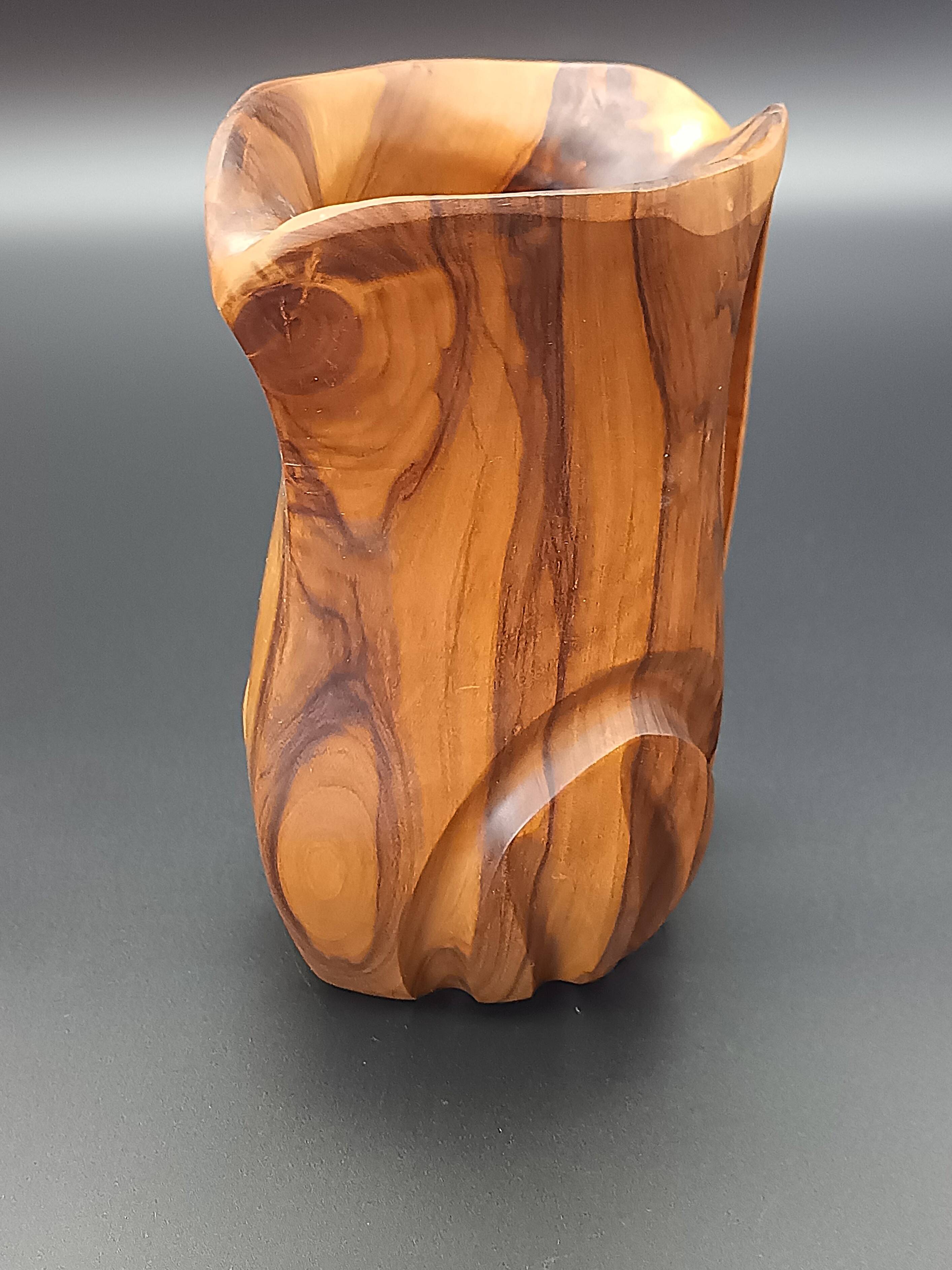 Artisanal Vintage Pitcher Carved Solid Olive Wood Hnos Olivo Spain (17
