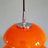 Pair of Space Age pendant lights in orange opaline, Peill & Putzler, 1970