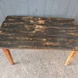 Table de ferme bois dessus patine noire